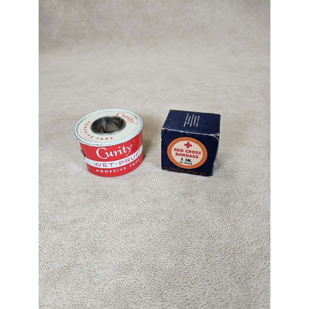 Vtg Curity Wet-Pruf Adhesive Tape Kendall Company & Red Cross 1" X 10' Bandage